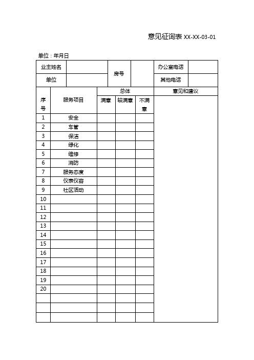 (房地产物业管理)物业管理表格