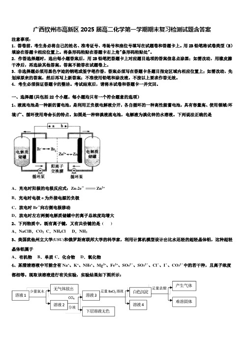 广西钦州市高新区2025届高二化学第一学期期末复习检测试题含答案