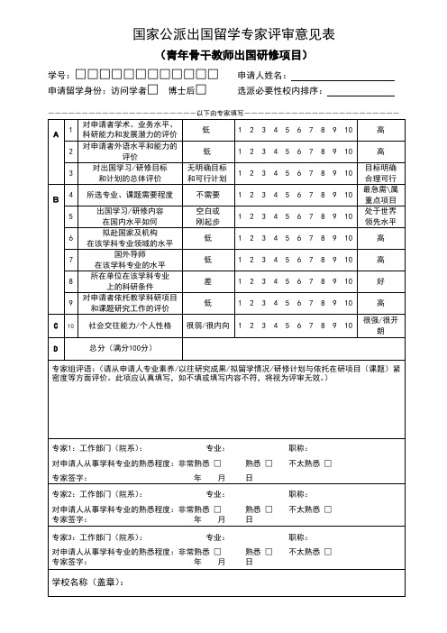 国家公派出国留学专家评审意见表