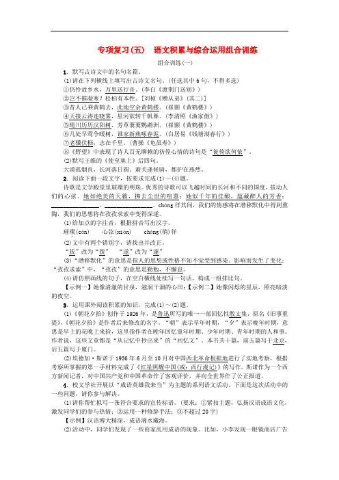 八年级语文上册专项复习(五)语文积累与综合运用组合训练练习新人教版(含答案)