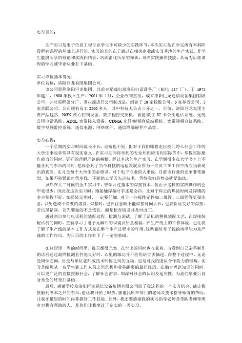 洛阳巨集团公司实习报告