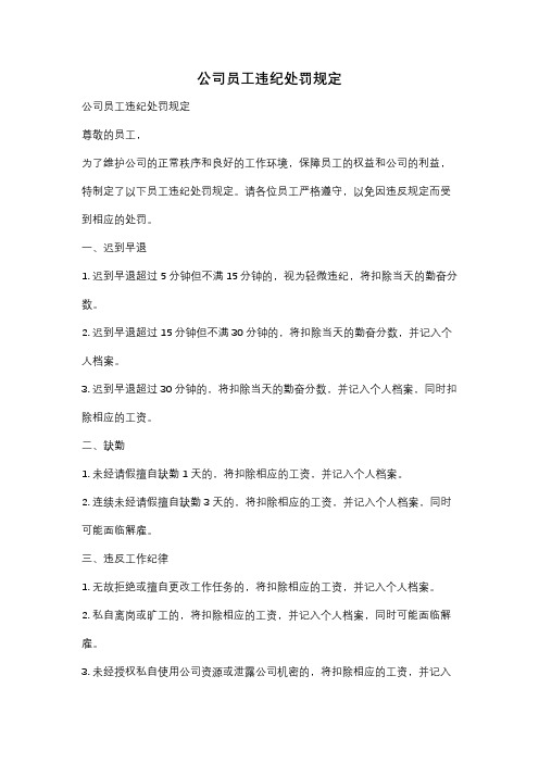 公司员工违纪处罚规定