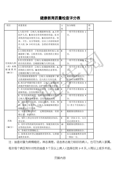 健康教育质量检查评分表格模板