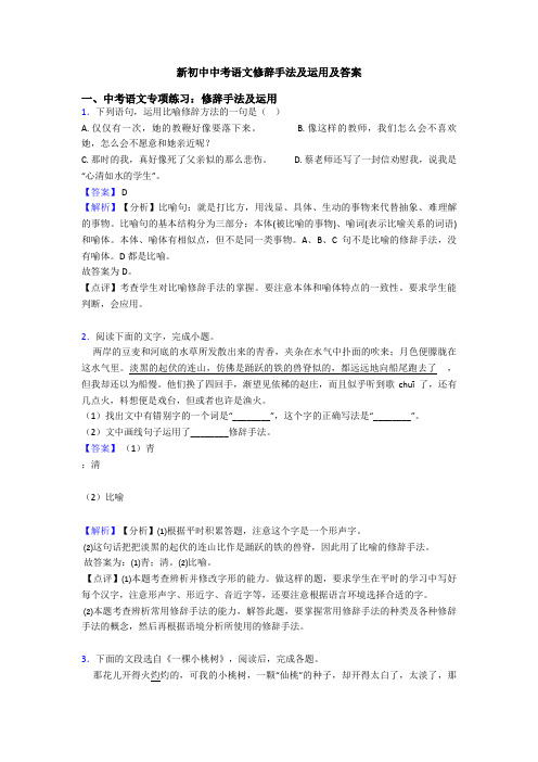 新初中中考语文修辞手法及运用及答案