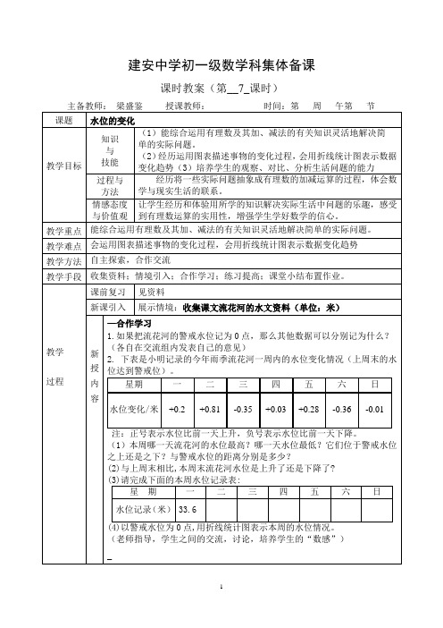 初一级数学科集体备课《水位的变化》教案