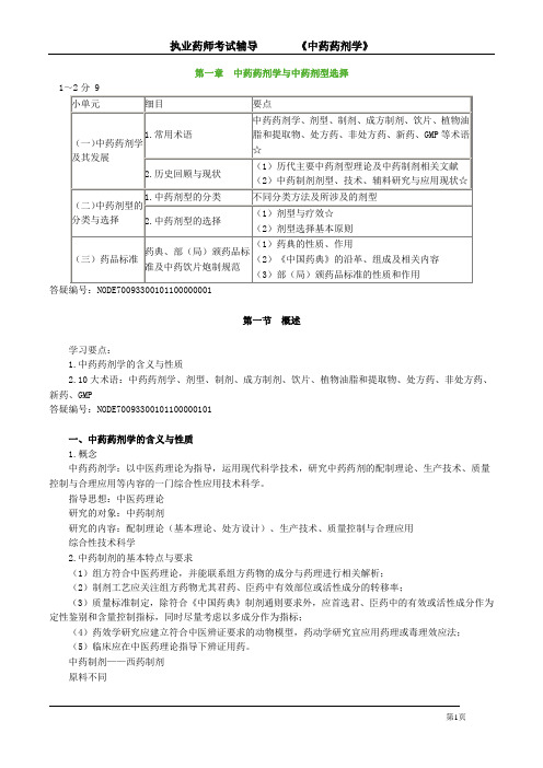 执业药师考试辅导《中药药剂学》第一章 中药药剂学与中药剂型选择