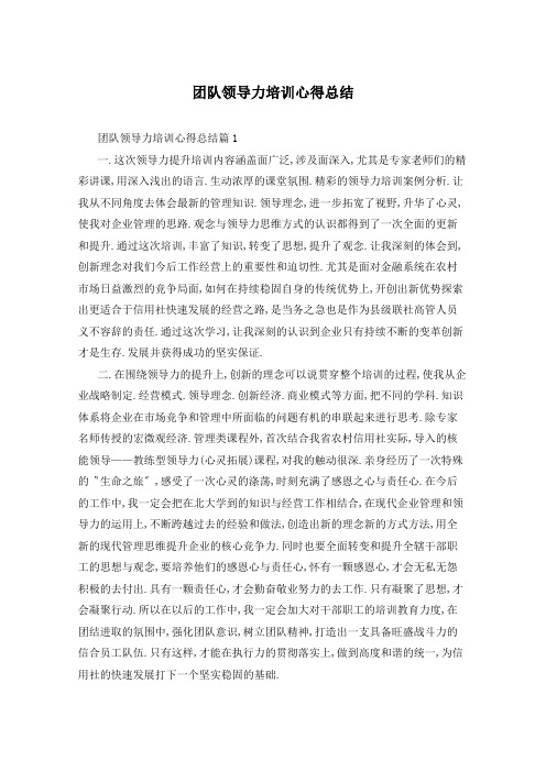 团队领导力培训心得总结
