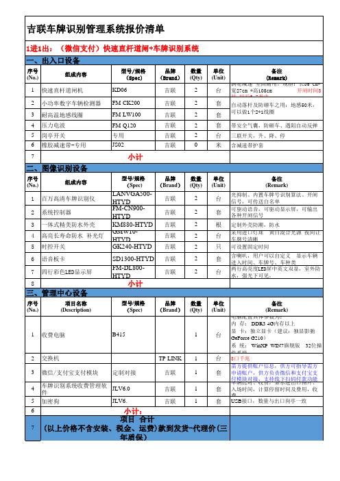 吉联车牌识别管理系统一进一出报价清单