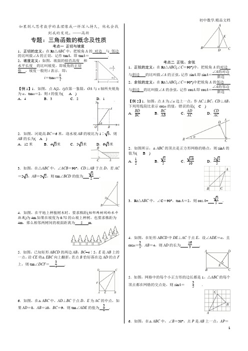 专题：锐角三角函数的概念及性质(答案)有答案