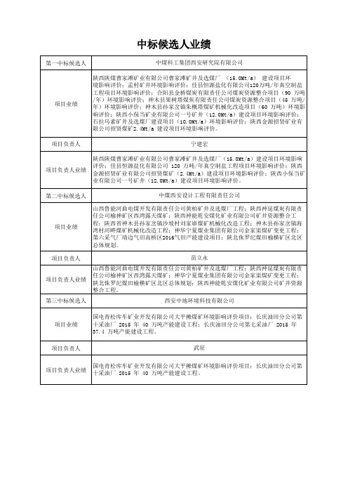 中标候选人业绩