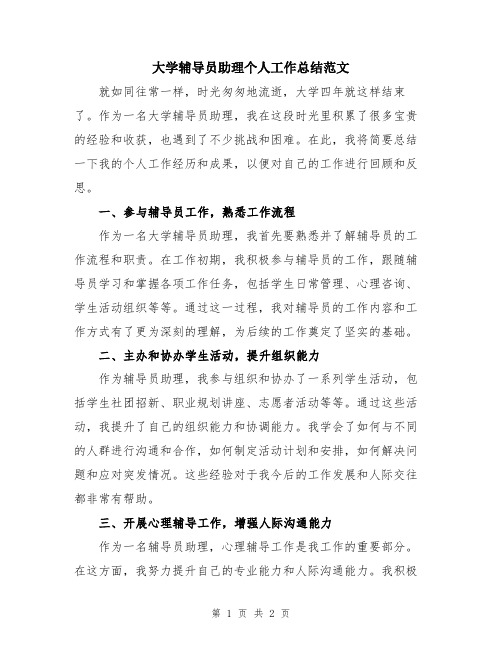 大学辅导员助理个人工作总结范文