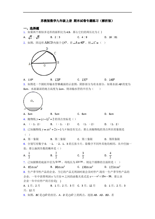 苏教版数学九年级上册 期末试卷专题练习(解析版)