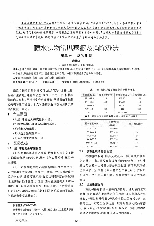 喷水织物常见病疵及消除办法第三讲织物纰裂