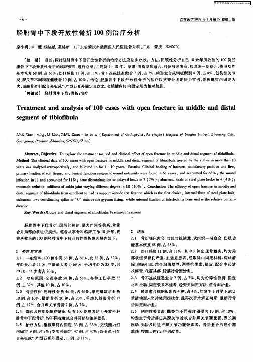 胫腓骨中下段开放性骨折100例治疗分析