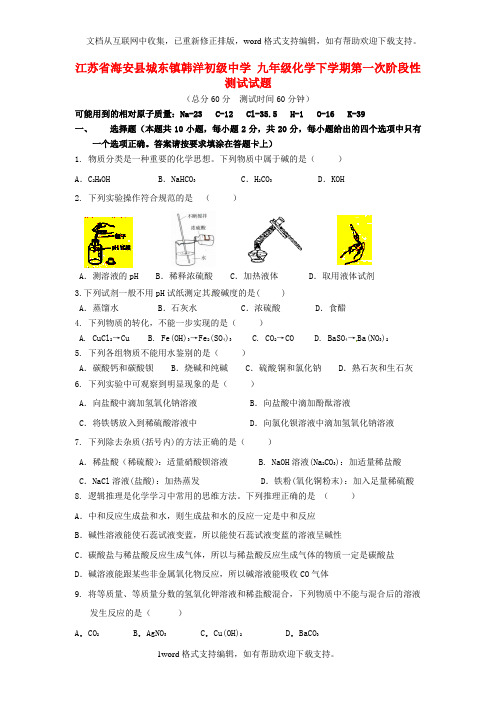 九年级化学下学期第一次阶段性测试试题新人教版