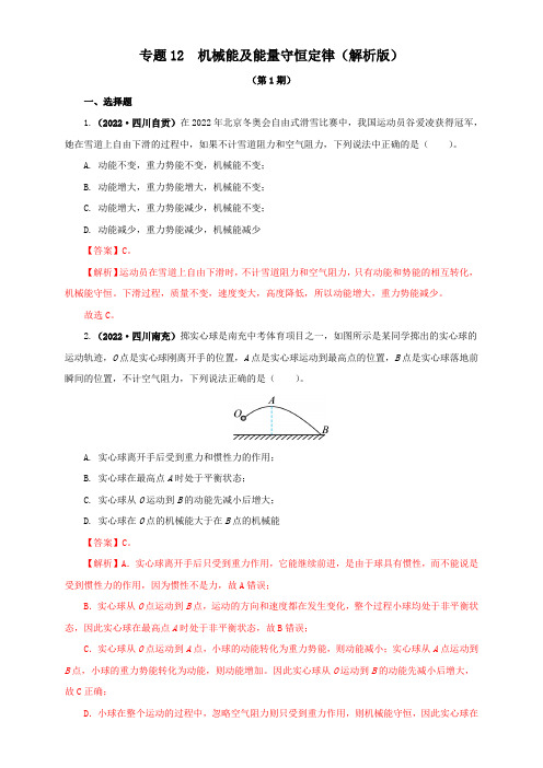 专题12  机械能及能量守恒定律(解析版)(第1期)