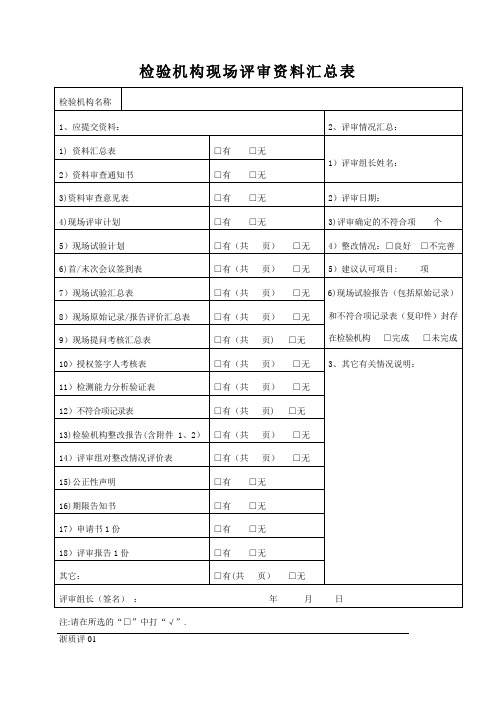 检验机构现场评审资料汇总表【范本模板】