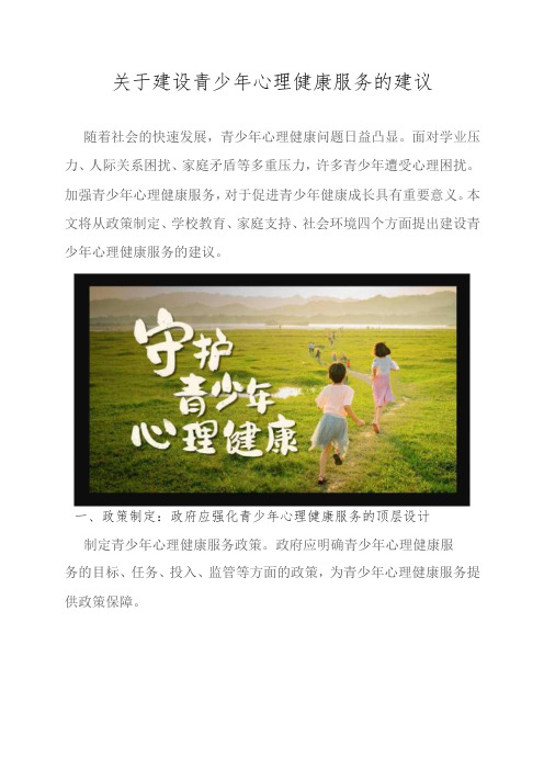 关于建设青少年心理健康服务的建议