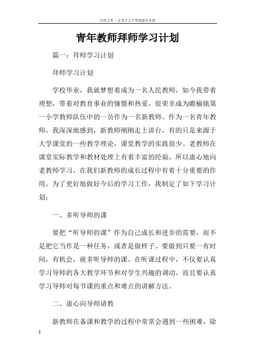 青年教师拜师学习计划