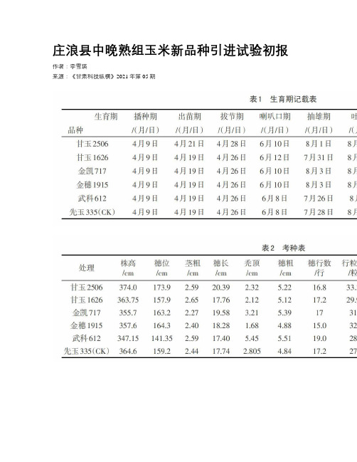 庄浪县中晚熟组玉米新品种引进试验初报