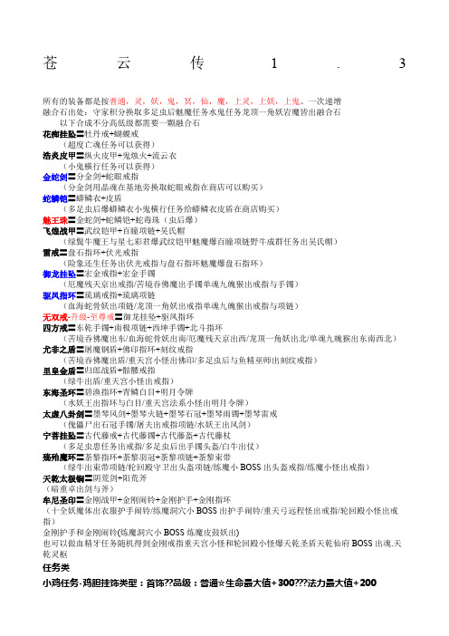 苍云传1.3装备攻略大全