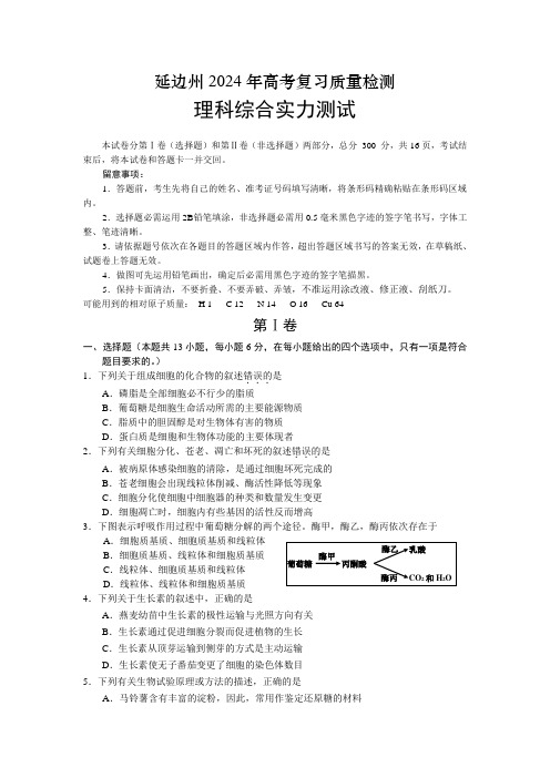 吉林省延边州2024届高三复习质量检测(理综)