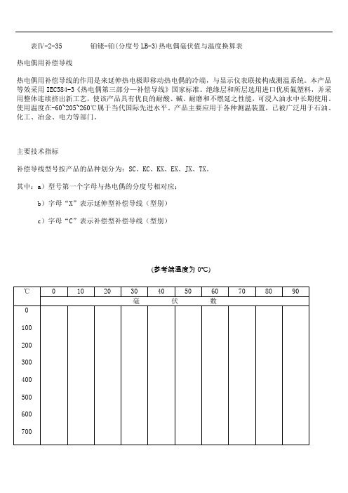 热电偶毫伏值与温度换算表