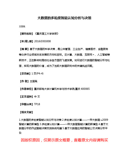 大数据的多粒度智能认知分析与决策