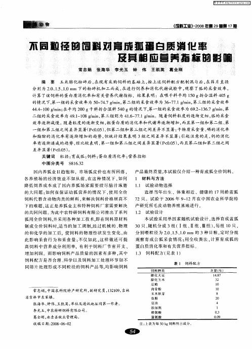 不同粒径的饲料对育成狐蛋白质消化率及其相应营养指标的影响