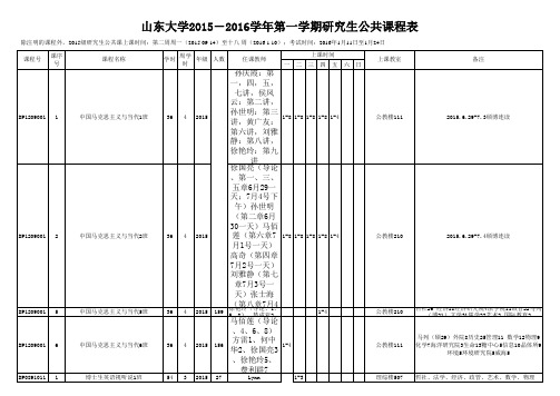 山东大学2015-2016学年第一学期研究生公共课程表