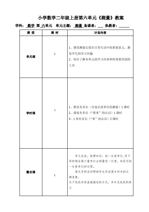 小学数学二年级上册第六单元《测量》教案