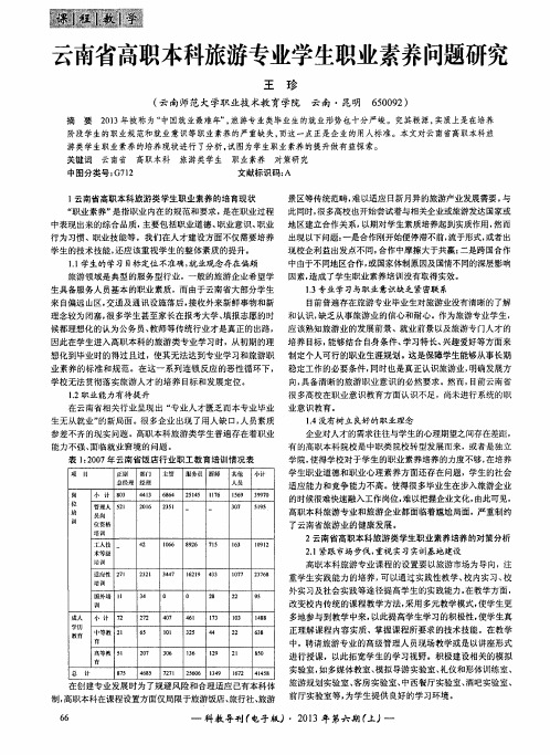 云南省高职本科旅游专业学生职业素养问题研究