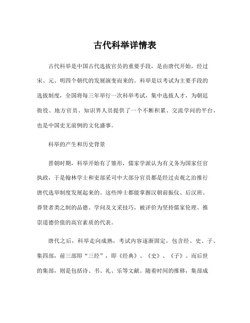 古代科举详情表