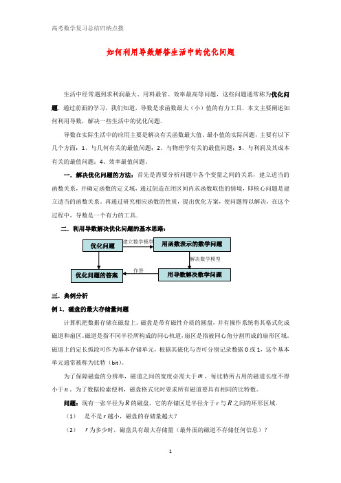 高中数学总结归纳点拨 如何利用导数解答生活中的优化问题