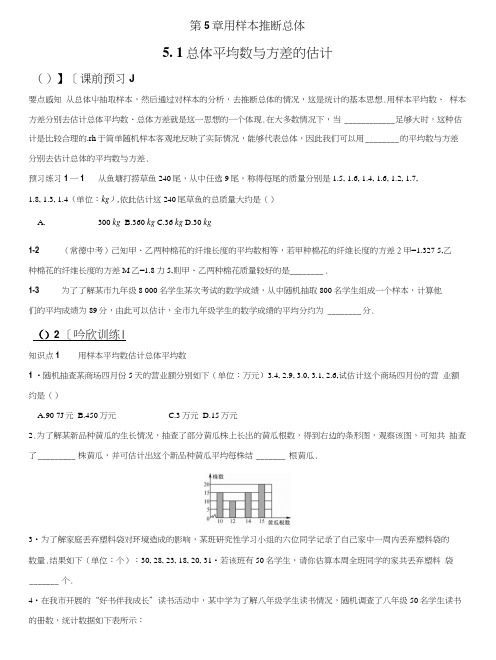 湘教版九年级数学上册51总体平均数与方差的估计同步练习(含答案).docx