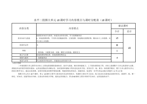 体育与健康(水平二)《投掷(18课时)》大单元教学计划