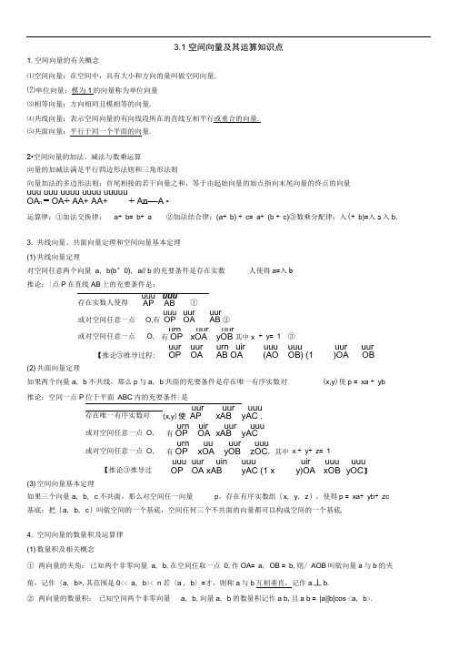 word完整版选修2 1 第三章 空间向量及其运算知识点推荐文档