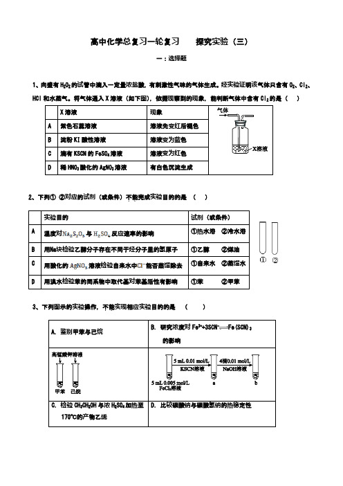 2021届高中化学总复习一轮复习      探究实验(三)(word含答案版)