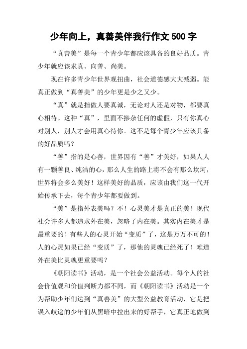 少年向上,真善美伴我行作文500字