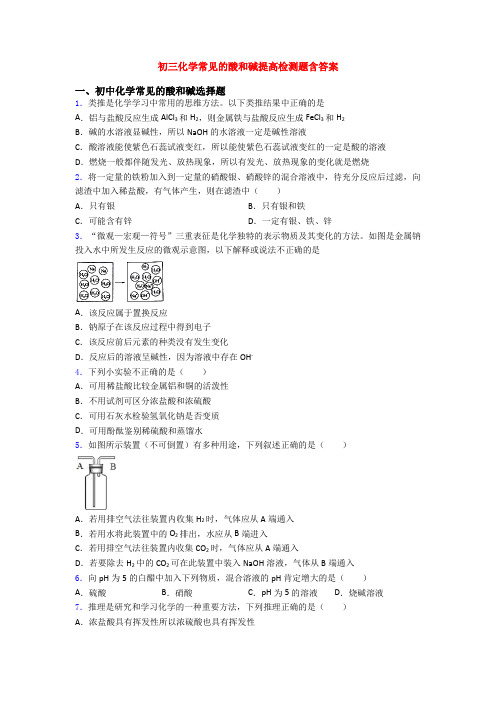 初三化学常见的酸和碱提高检测题含答案