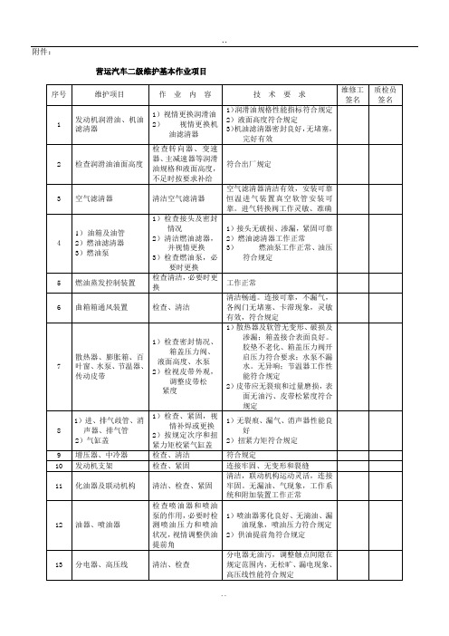 二级维护基本作业项目