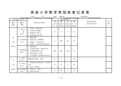 小学教学常规检查记录表