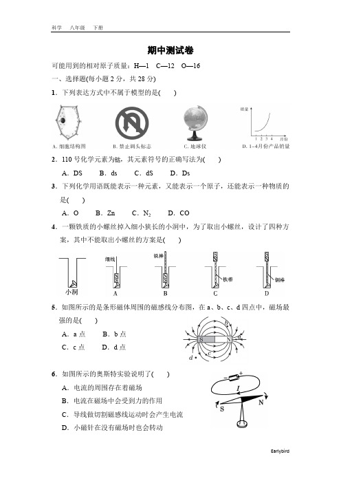 2020春浙教版八年级科学下册期中测试卷及答案