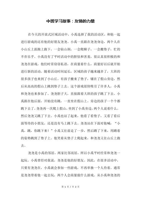 中班学习故事：友情的力量