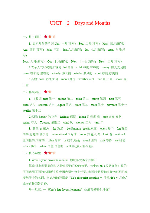 最新翼教版四年级英语下册单元知识梳理 Unit 2 Days and Months