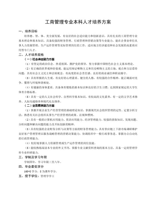 工商管理专业本科人才培养方案