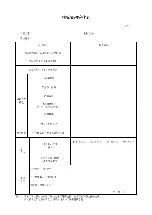 模板支架验收表参考模板范本