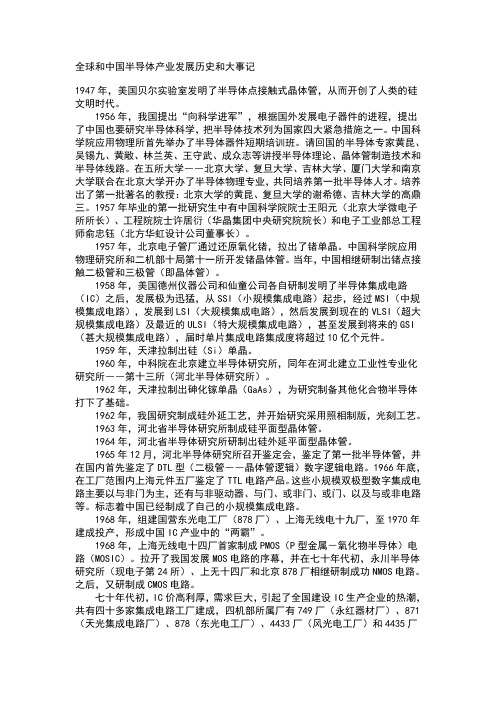 全球和中国半导体产业发展历史和大事记