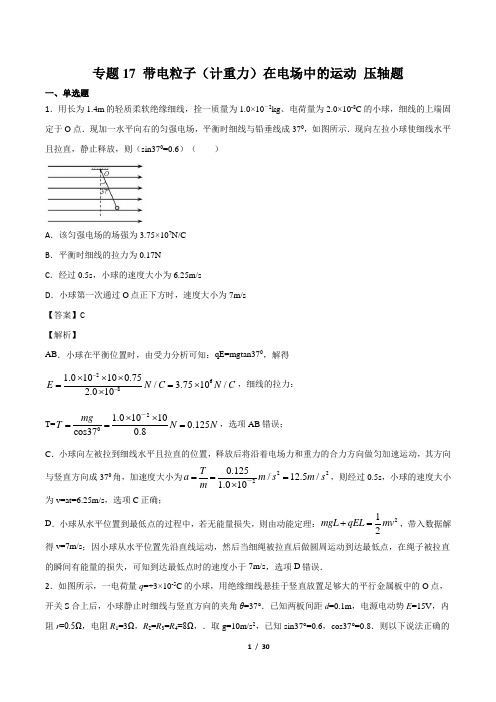 专题17 带电粒子(计重力)在电场中的运动(电磁学部分)(解析版)