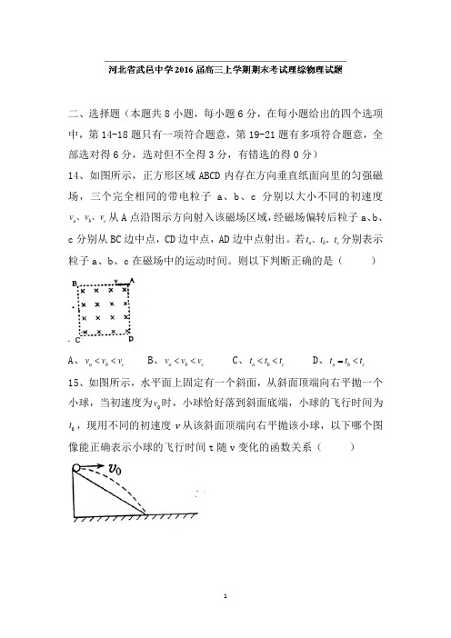 河北省武邑中学高三上学期期末考试理综物理试题